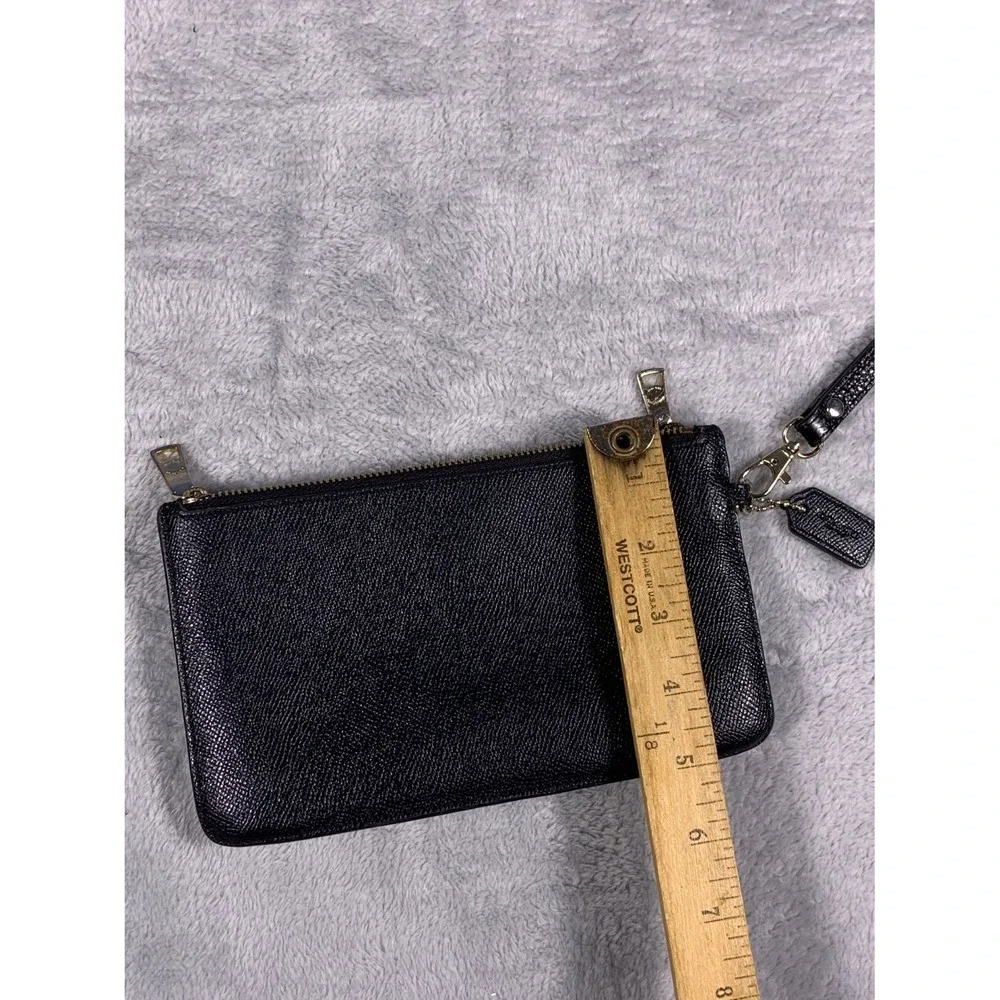 Coach Wristlet Wallet OS Black Leather Gold-tone Hardware Textured Exterior